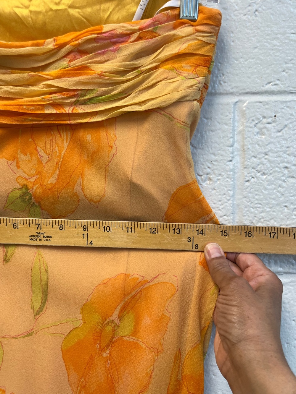 David Meister Vintage Strapless Peach-Orange Floral Silk Maxi Dress Sz. 2 - Picture 6 of 11